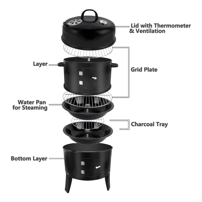 Artudatech Vertical Charcoal Portable 342 Square Inches Smoker Wayfair